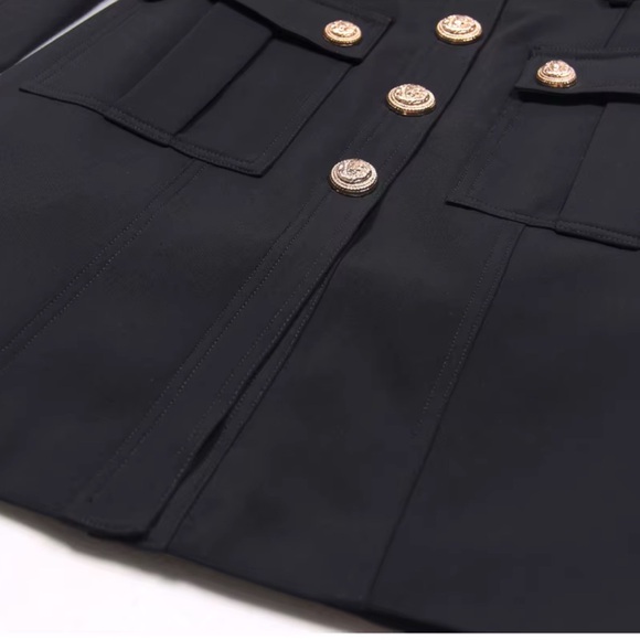 Women's Black Military Style Coat - Picture 6 of 8